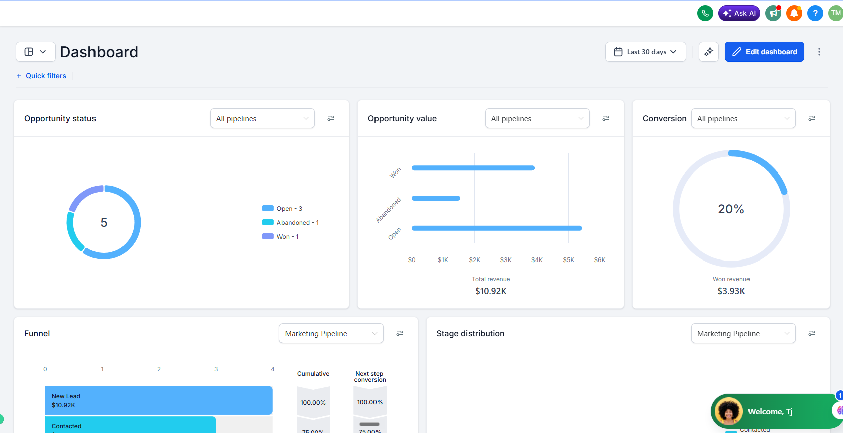 Attribution dashboard showing booked appointments and closed jobs